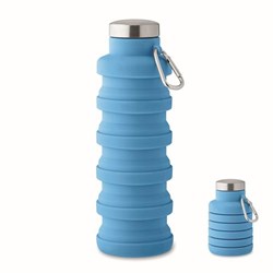 Obrázky: Skládací silikon. láhev 500ml s karabinou, modrá