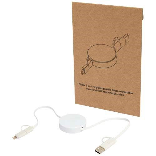 Obrázky: Bílý vysouvací rychlonabíjecí 40W kabel 5v1, 90 cm