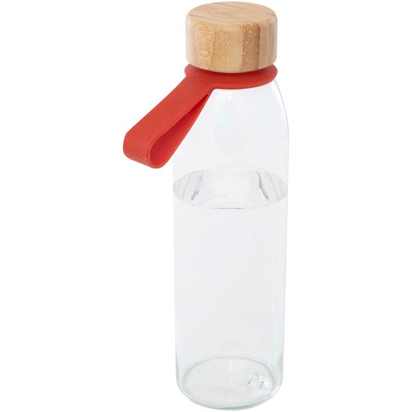 Obrázky: Skleněná láhev na vodu 500ml se silikonovou rukojetí, červená