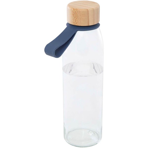 Obrázky: Skleněná láhev na vodu 500ml se silikonovou rukojetí, tm. modrá