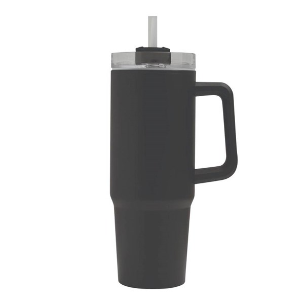 Obrázky: Černý dvoustěnný termohrnek 900ml, brčko a ucho