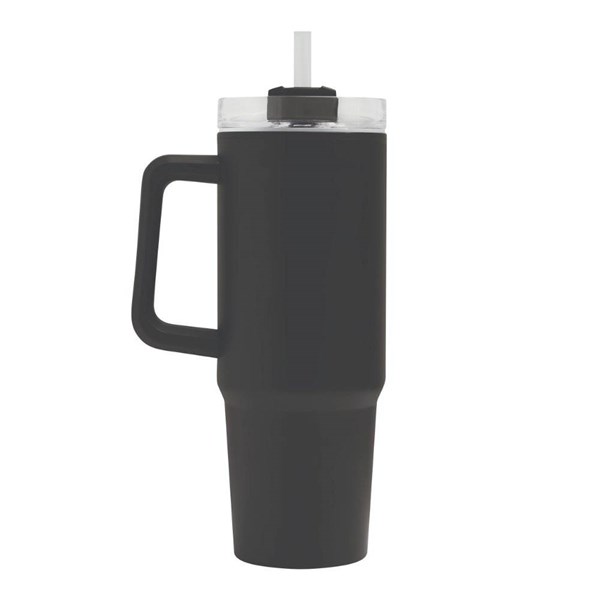 Obrázky: Černý dvoustěnný termohrnek 900ml, brčko a ucho, Obrázek 2