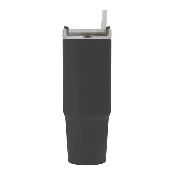 Obrázky: Černý dvoustěnný termohrnek 900ml, brčko a ucho, Obrázek 3
