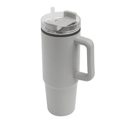 Obrázky: Sv. šedý dvoustěnný termohrnek 900ml, brčko a ucho