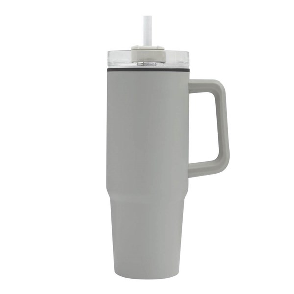 Obrázky: Sv. šedý dvoustěnný termohrnek 900ml, brčko a ucho, Obrázek 2