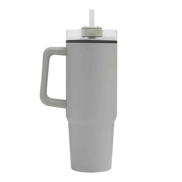 Obrázky: Sv. šedý dvoustěnný termohrnek 900ml, brčko a ucho, Obrázek 3