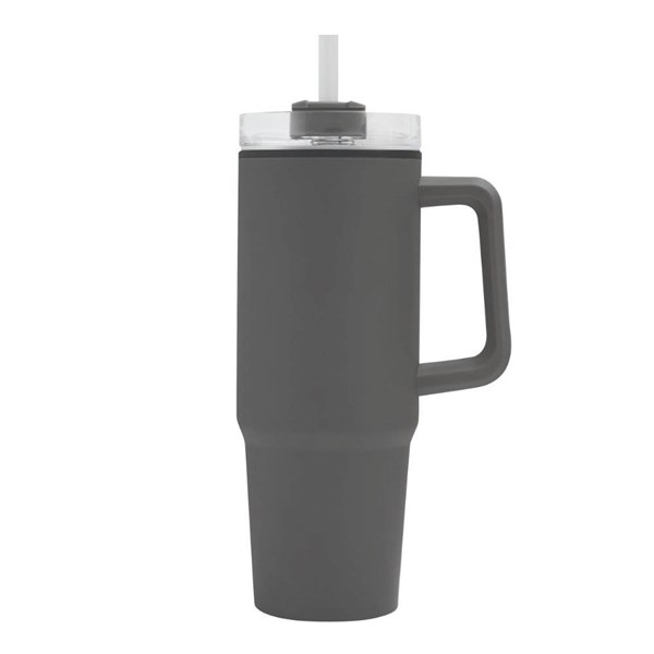 Obrázky: Tm. šedý dvoustěnný termohrnek 900ml, brčko a ucho, Obrázek 2