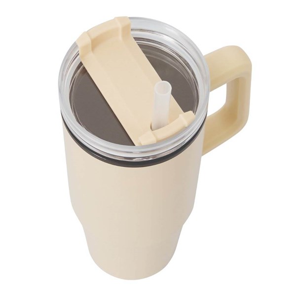 Obrázky: Béžový dvoustěnný termohrnek 900ml, brčko a ucho, Obrázek 6