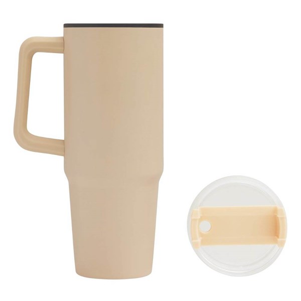 Obrázky: Béžový dvoustěnný termohrnek 900ml, brčko a ucho, Obrázek 7