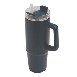 Obrázky: Modrý dvoustěnný termohrnek 900ml, brčko a ucho