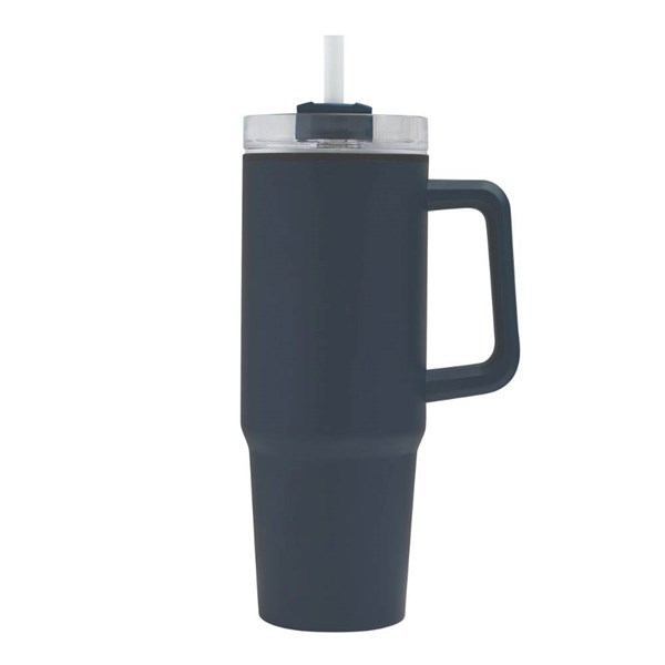 Obrázky: Modrý dvoustěnný termohrnek 900ml, brčko a ucho, Obrázek 2