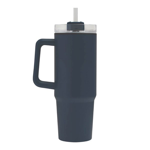 Obrázky: Modrý dvoustěnný termohrnek 900ml, brčko a ucho, Obrázek 3