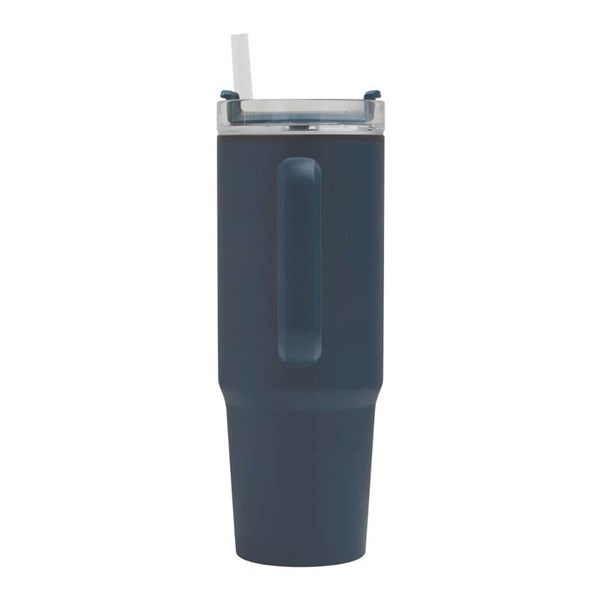 Obrázky: Modrý dvoustěnný termohrnek 900ml, brčko a ucho, Obrázek 5