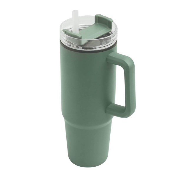 Obrázky: Zelený dvoustěnný termohrnek 900ml, brčko a ucho