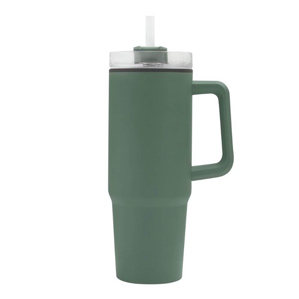 Obrázky: Zelený dvoustěnný termohrnek 900ml, brčko a ucho, Obrázek 2