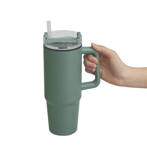 Obrázky: Zelený dvoustěnný termohrnek 900ml, brčko a ucho, Obrázek 12