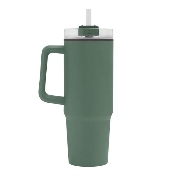 Obrázky: Zelený dvoustěnný termohrnek 900ml, brčko a ucho, Obrázek 3