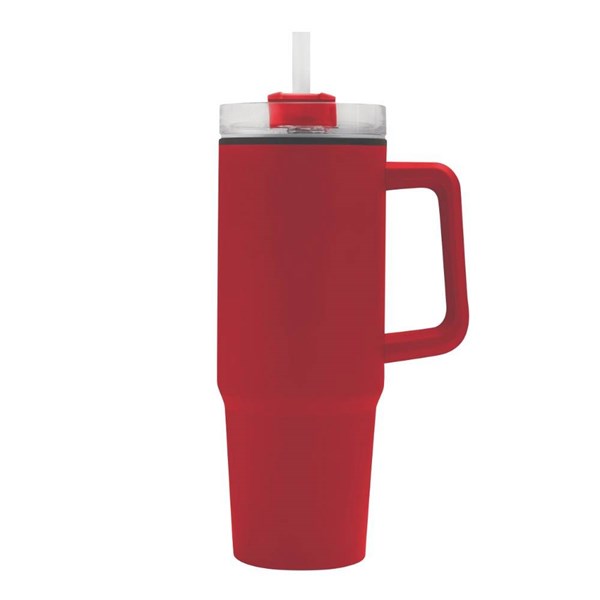 Obrázky: Červený dvoustěnný termohrnek 900ml, brčko a ucho, Obrázek 2
