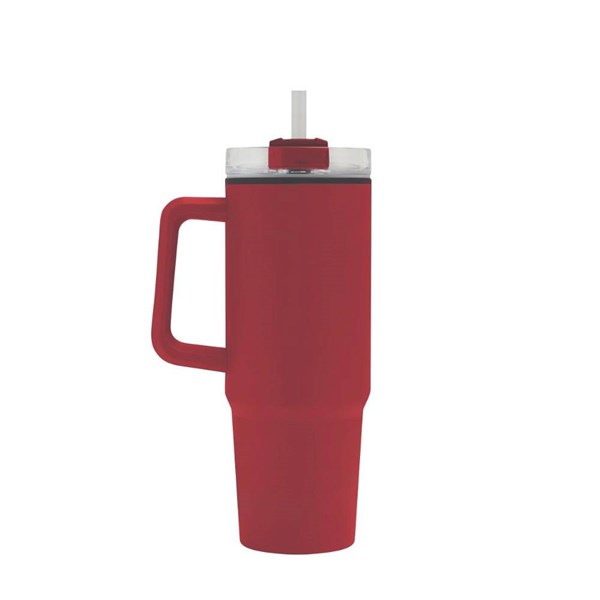 Obrázky: Červený dvoustěnný termohrnek 900ml, brčko a ucho, Obrázek 3
