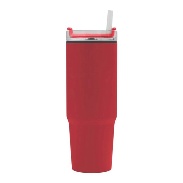 Obrázky: Červený dvoustěnný termohrnek 900ml, brčko a ucho, Obrázek 4
