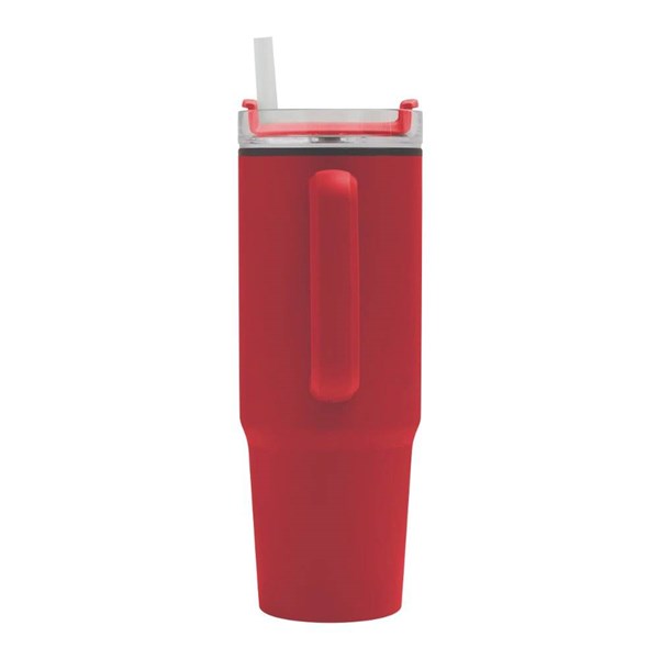 Obrázky: Červený dvoustěnný termohrnek 900ml, brčko a ucho, Obrázek 5
