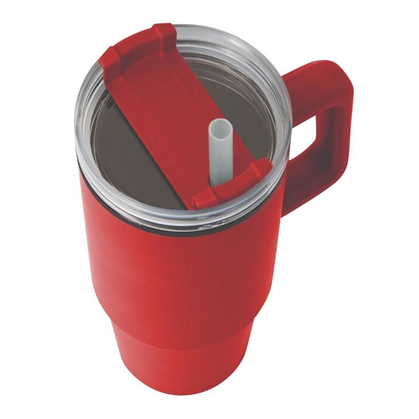 Obrázky: Červený dvoustěnný termohrnek 900ml, brčko a ucho, Obrázek 6