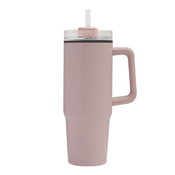 Obrázky: Růžový dvoustěnný termohrnek 900ml, brčko a ucho, Obrázek 2