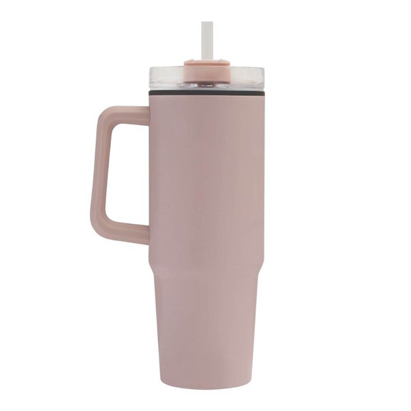 Obrázky: Růžový dvoustěnný termohrnek 900ml, brčko a ucho, Obrázek 3