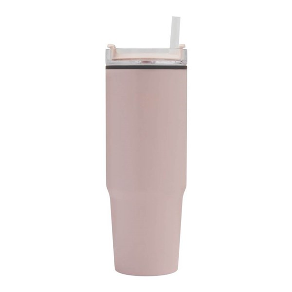 Obrázky: Růžový dvoustěnný termohrnek 900ml, brčko a ucho, Obrázek 4