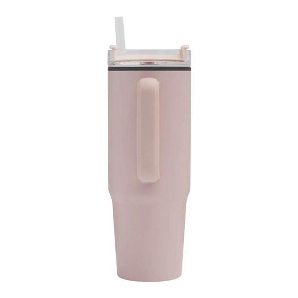Obrázky: Růžový dvoustěnný termohrnek 900ml, brčko a ucho, Obrázek 5