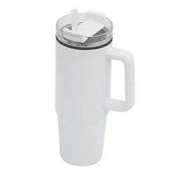 Obrázky: Bílý dvoustěnný termohrnek 900ml, brčko a ucho