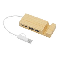 Obrázky: Čtyřportový bambusový USB rozbočovač se stojánkem