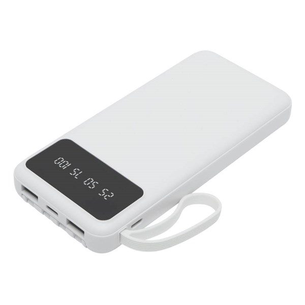 Obrázky: Bílá powerbanka 10 000 mAh s kabely a displejem
