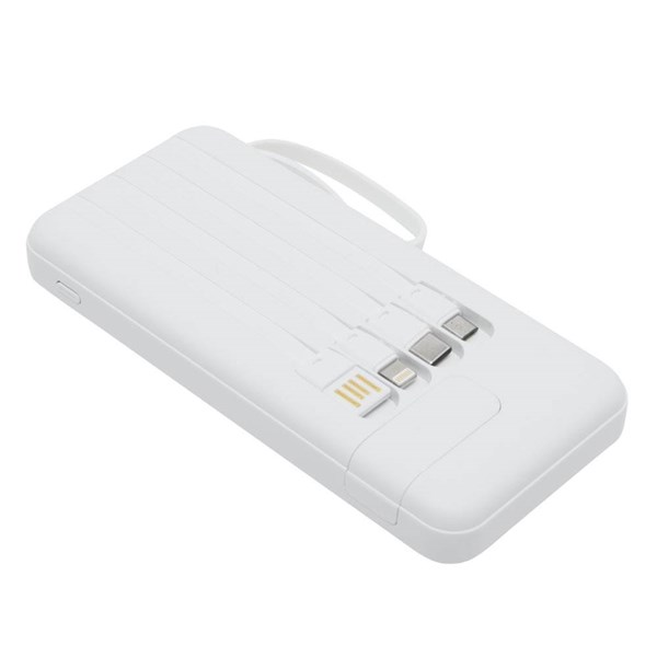Obrázky: Bílá powerbanka 10 000 mAh s kabely a displejem, Obrázek 2