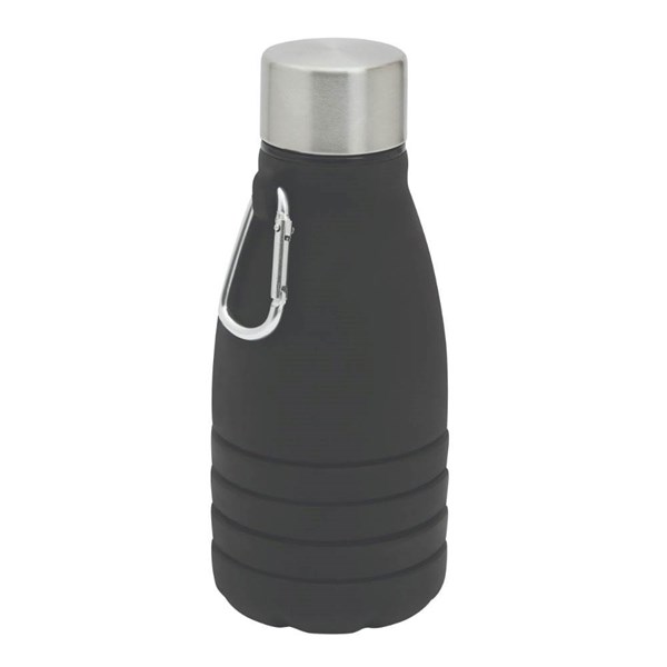 Obrázky: Černá skládací silik. láhev s karabinou, 550ml