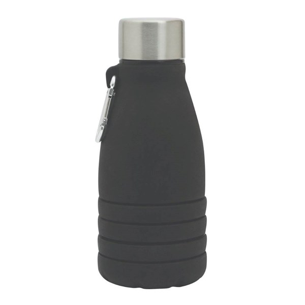Obrázky: Černá skládací silik. láhev s karabinou, 550ml, Obrázek 2