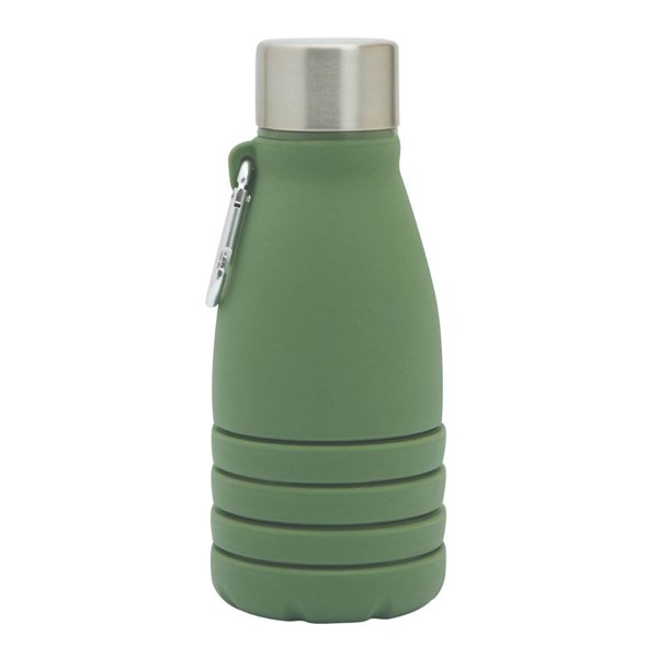 Obrázky: Zelená skládací silik. láhev s karabinou, 550ml, Obrázek 2