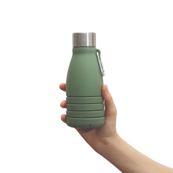 Obrázky: Zelená skládací silik. láhev s karabinou, 550ml, Obrázek 10