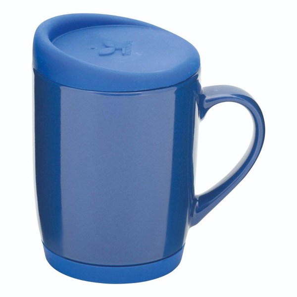 Obrázky: Modrý keramický hrnek 350ml s víčkem