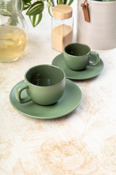 Obrázky: 2ks šálků 200ml s podšálkem na cappuccino, zelené, Obrázek 7