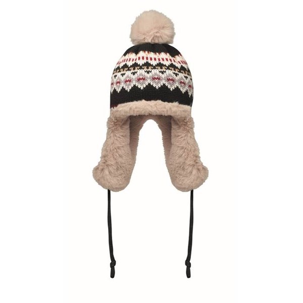 Obrázky: Pletená čepice s klapkami na uši a bambulí, tmavá