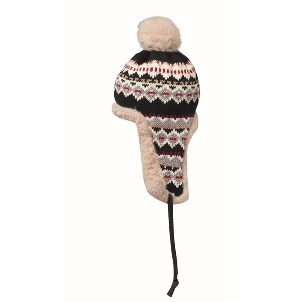 Obrázky: Pletená čepice s klapkami na uši a bambulí, tmavá, Obrázek 2