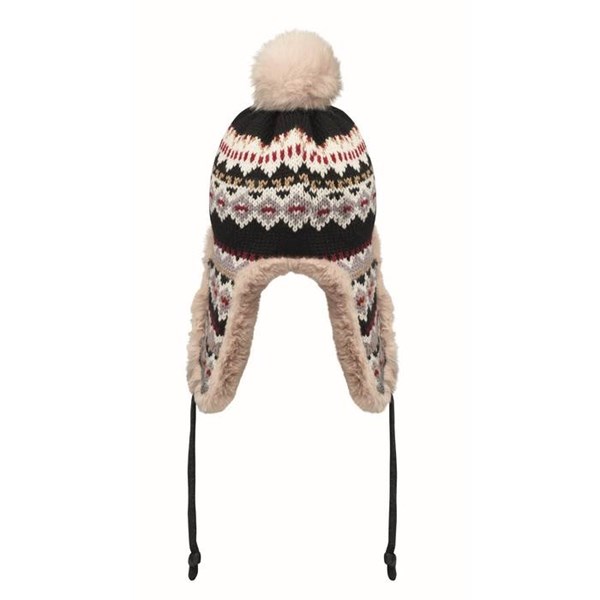 Obrázky: Pletená čepice s klapkami na uši a bambulí, tmavá, Obrázek 3