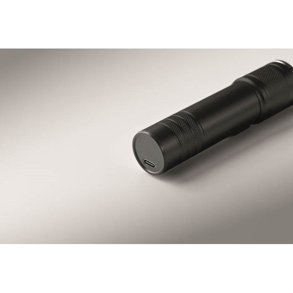 Obrázky: Dobíjecí COB svítilna z recykl. hliníku, černá, Obrázek 6