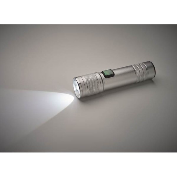 Obrázky: Dobíjecí COB svítilna z recykl. hliníku, stříbrná, Obrázek 9