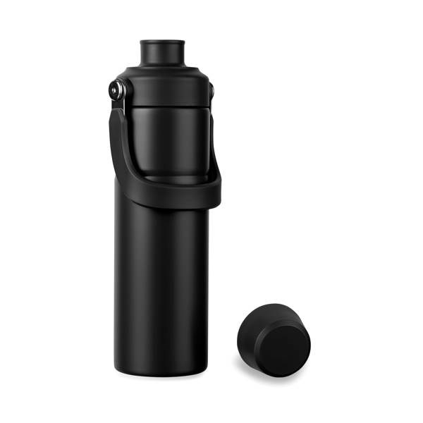 Obrázky: Termoska s držadlem 600 ml z recykl. oceli, černá, Obrázek 4