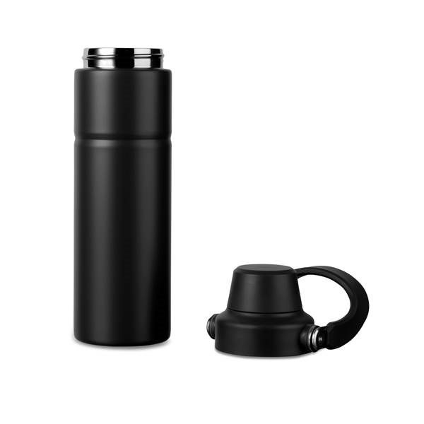 Obrázky: Termoska s držadlem 600 ml z recykl. oceli, černá, Obrázek 5