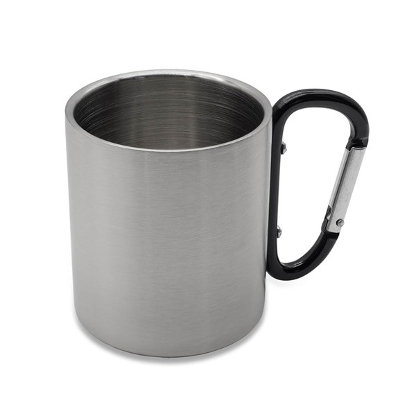 Obrázky: Černý termohrnek 220ml z nerez oceli s karabinou