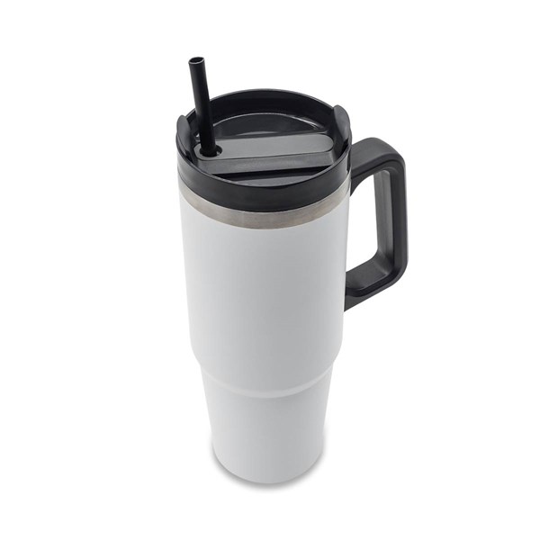 Obrázky: Bílý nerezový termohrnek 900 ml s brčkem