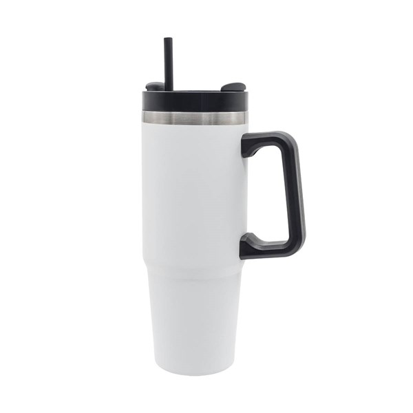 Obrázky: Bílý nerezový termohrnek 900 ml s brčkem, Obrázek 2